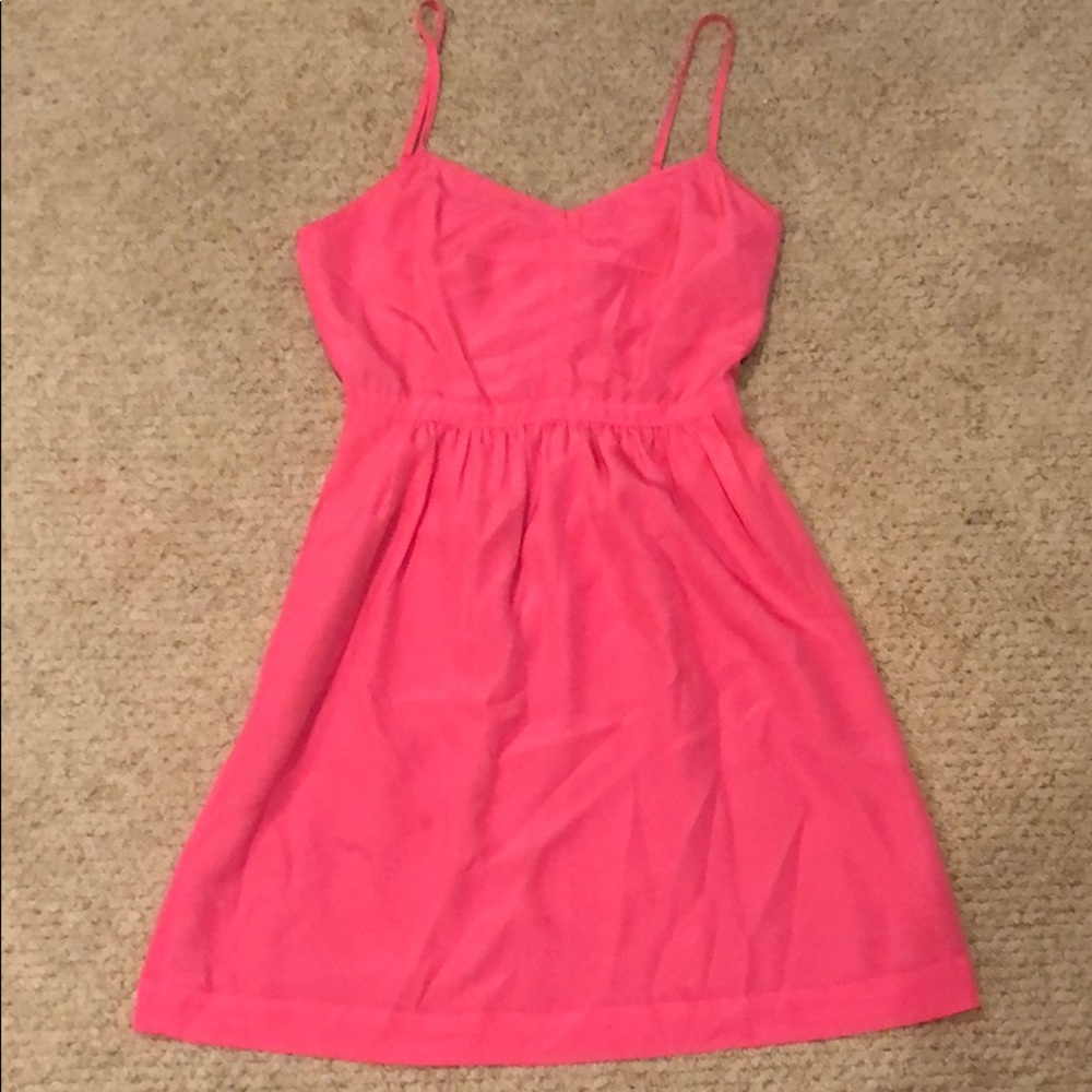 Bright pink J. Crew spaghetti strap dress. Size 0.